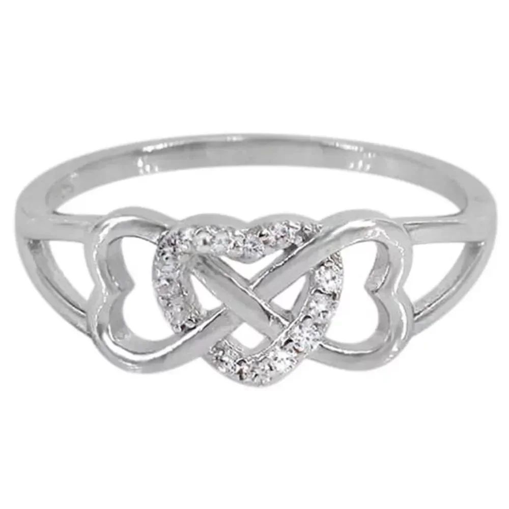 The 3 heart infinity ring in 925 and lab created stones. Sz 7 - Picture 1 of 13